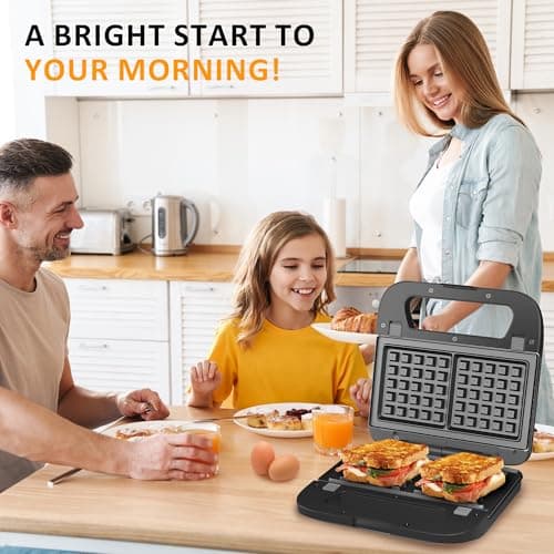 Sunvivi Sandwich Maker Panini Press: Waffle Maker with Removable Plates, 3 in 1 Sandwich Maker Press with Non-Stick Plates, Indicator Lights & Cool Touch Handle, 750W, Black 7