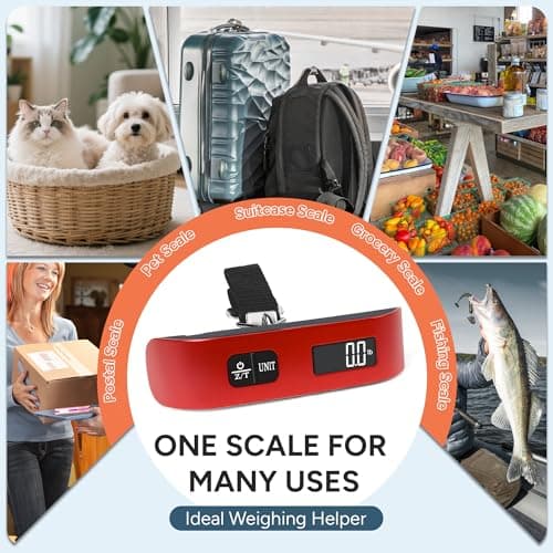 travel inspira Luggage Scale, Portable Digital Hanging Baggage Scale for Travel, Suitcase Weight Scale with Rubber Paint, 110 Pounds, Battery Included - Red 7