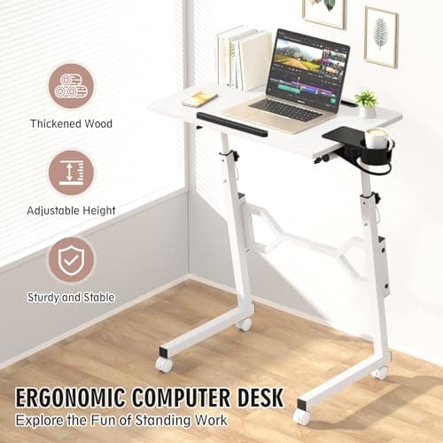 Enayplon Small Standing Desk with Wheels, Portable Treadmill Desk, Rolling Desk Adjustable Height for Laptop, Mobile Standing Table for Walking Pad, Bedside Table 9