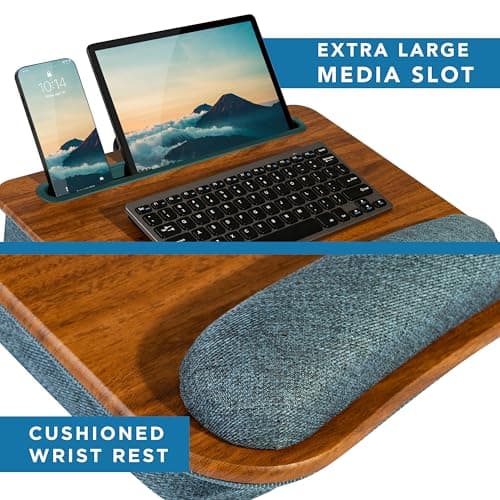 LAPGEAR Portable Laptop Lap Desk with Pillow Cushion, Anti-Slip Strip, Tablet or Phone Storage Slot, Pen and Pencil Pocket, and Wrist Rest - Espresso Woodgrain - Fits 17.3" Laptops - Style No. 91342 4