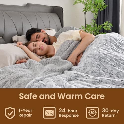 Bearhug Electric Blanket King Size 100" x 90" Dual Controllers Heated Blanket, 10 Heat Settings, 1-12 Hour Auto Shut-Off, Faux Fur & Sherpa Dual-Sided, Machine Washable, Gift-Ready Elegant Packaging 7