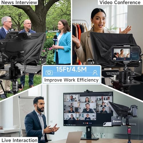 Moman Teleprompter, Metal Prompter iPad Tablets with APP Remote Control for DSLR Camera Camcorder Smartphone Mobile,for Tablets Autocue Camera Prompting,Metal Prompter Kit(MT12,12inch) 7