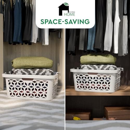 EconoHome Laundry Basket - Large 2 Bushel Laundry Basket with Handles - Stackable Plastic Hamper for Dirty Clothes - Storage Bin & Organizer for Bathroom, Bedroom - White, 70.5L Capacity – Heavy Duty 8