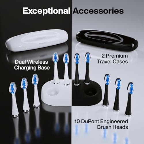 Aquasonic Duo - Dual Handle Ultra Whitening 40,000 VPM Wireless Charging Electric ToothBrushes - 3 Modes with Smart Timers - 10 Dupont Brush Heads & 2 Travel Cases Included 5
