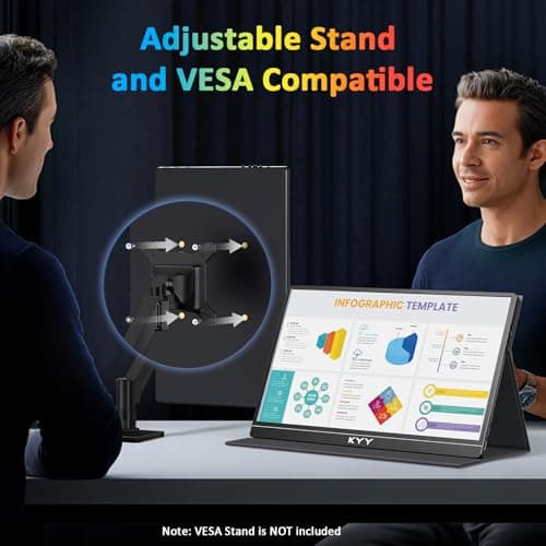 KYY 4K Portable Monitor for Laptop, 15.6'' Computer Screen Extender UHD 3840x2160,100% sRGB, 400 Nits, IPS Travel Monitor w/Speakers & Smart Cover for Laptop Xbox PS5 Switch PC Phone, VESA Compatible 7