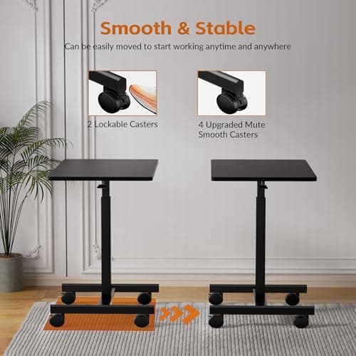 CROWNFURN Mobile Small Standing Rolling Desk Adjustable Height, Portable Laptop Desk on Wheels, Workstation for Home Office with Hook,Black 5