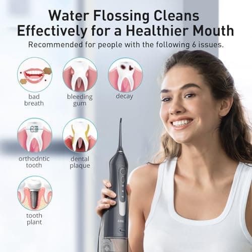 COSLUS Water Dental Flosser Teeth Pick C20(F5020E): Portable Cordless Oral Irrigator 300ML Rechargeable Travel Irrigation Cleaner IPX7 Waterproof Electric Flossing Machine for Teeth Cleaning, Grey 7