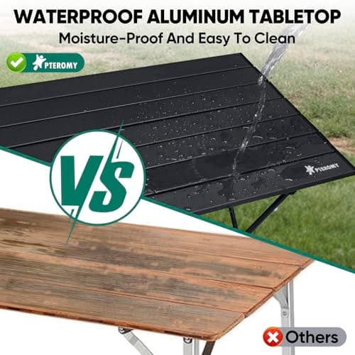 PTEROMY Folding Camping Table with Ultralight Aluminum Tabletop, Camping Side Table Portable Beach Table Outdoor Folding Table for Camping, Picnics, and BBQs (Small, Black) 5