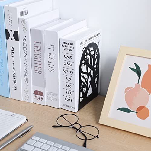 EOOUT Bookends for Shelves Decorative, 5 Pairs of Tree Bookends Supports, Black Metal Book Stoppers for Heavy Books, Heavy Duty Book Ends for Home Office School. 7