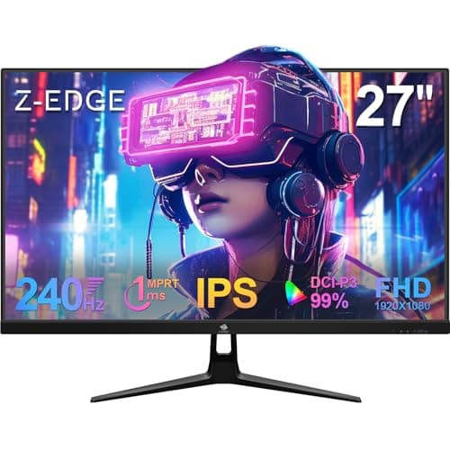 Z-Edge 27 inch Gaming Monitor, FHD 1080P 240Hz, Ultra-Fast MPRT 1ms Monitor, DCI-P3 99%, SRGB 120%, 8 bits, UG27PJ Frameless Bezel, 2X DP 1.4 Ports and 2X HDMI 2.0 Ports