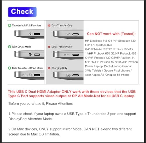 USB C Docking Station Dual Monitor for Dell/HP/Mac Laptop, Dual HDMI Adapter for 2 Monitors, HDMI Splitter for Dual Monitors Extended Display, 8 in 1 USB C Hub Multiport Adapter with HDMI/USB/PD/SD/TF 8