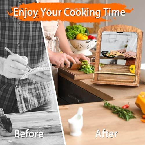 Cookbook Stand for Kitchen Counter Adjustable - Wood Recipe Book Holder for Convenient Cooking Fit iPad Tablet Recipe Book Holder 6