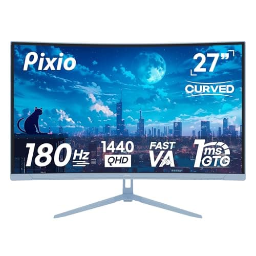 Pixio PXC278 Wave Blue 27 inch 180Hz Refresh Rate QHD 1440p Resolution 1650R Curved Fast VA Panel 1ms GTG Response Time Adaptive Sync HDR Curved Gaming Monitor