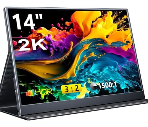 Portable Monitor, 14 inch 3:2 QHD IPS Laptop Display, Dual USB C HDMI Laptop Screen Extender, 2160 * 1440P Gaming Display with 2 Speakers, Travel Monitor for Laptop PS4/5 PC Phone Xbox Switch