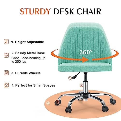 Sweetcrispy Armless Office Chair, Modern Fabric Home Office Desk Chairs with Wheels Adjustable Swivel Task Computer Vanity Seat for Small Spaces 5
