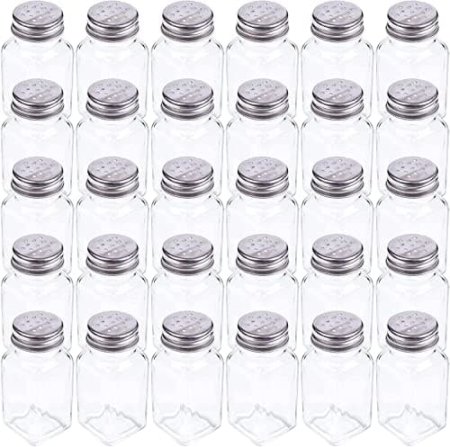 Tebery 30 Pack Glass Salt and Pepper Shaker Set with Stainless Steel Mushroom Top, 2.7oz Spice bottle for Kitchen, Restaurants and Catering, Classic Design