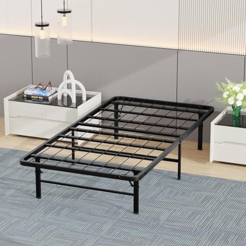 BestMassage | Twin Bed Frame | Metal | Heavy Duty Steel Slats with 6 Legs | Foldable | Sturdy, No Box Spring Needed | Easy to Assemble with Under-Bed Storage | Furniture for Home, Dorms