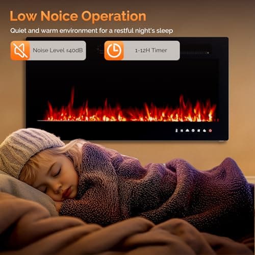 ROVSUN 36'' Electric Fireplace, 2-in-1 Ultra-Thin Wall Mounted & Recessed Fireplace with Remote & APP Control, 1500W Wall Heater w/ 12 Flame Color, 5 Brightness, Timer, Crystal Set 5