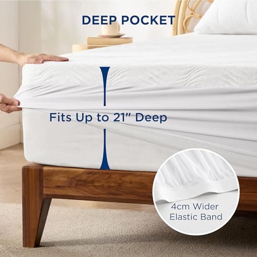Bedsure Full Size Waterproof Mattress Protector, Viscose Made from Bamboo Cooling Mattress Cover Breathable Soft 3D Air Fabric Noiseless Bed Pad Cover 8-21 Inches Deep Pocket 7
