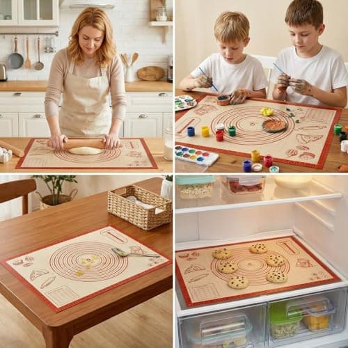 Silicone Baking Pastry Dough Mat - 28x20Inch Extra Large Cookie Bread Rolling Mats Sheet, Nonstick Kitchen Counter Kneading Board, Thick Reusable Pie Cookies Pizza Fondant Making Matt with Measurement 5