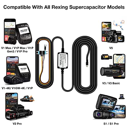 REXING Smart Hardwire Kit Mini-USB Port V1 V1P WiFi Version V3 and S1 Dash Cams 2