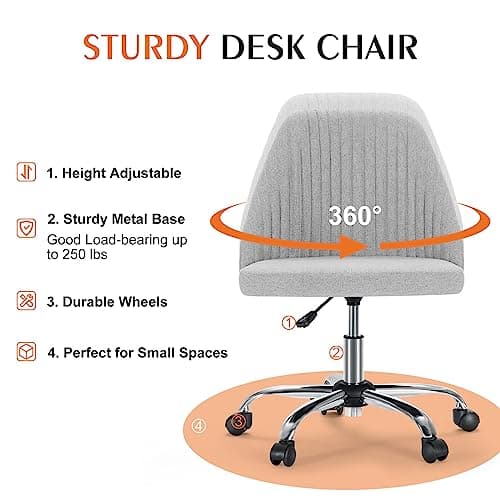 Sweetcrispy Armless Office Chair, Modern Fabric Home Office Desk Chairs with Wheels Adjustable Swivel Task Computer Vanity Seat for Small Spaces 5