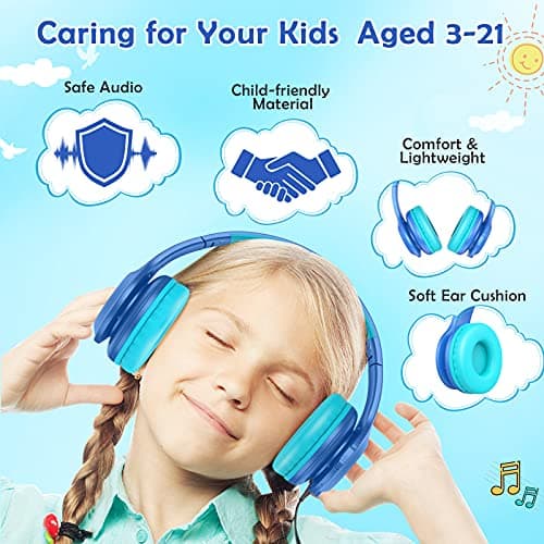 Candy Bila Kids Bluetooth 6.0 Headphones with LED Light, 85Hours Playtimes, Type-C Fast Charging, 85/94dB Volume Limited, Comfort Wireless Headphones with Built-in Mic, Wired & TF Card Mode, Blue 6