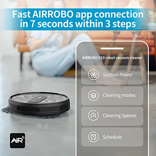 AIRROBO Robot Vacuum Cleaner with 2800Pa Suction Power, App Control, 120 Mins Runtime, Self-Charging Robotic Vacuum Cleaner for Low Carpet, Pet Hair, Hard Floors, P20 5