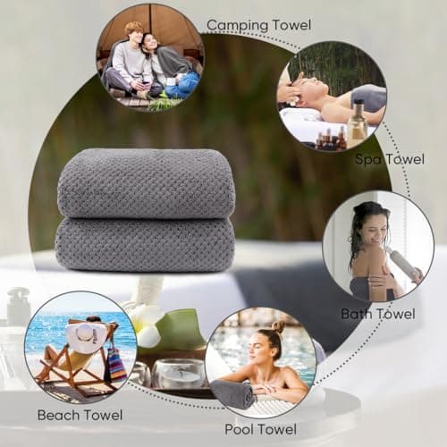 HOMEXCEL Bath Sheets Towels Set Pack of 2 (35 x 70 Inches), Ultra Soft Bath Towels for Bathroom, Lightweight and Quick Drying Towel for Body, Yoga, SPA, Fitness, Grey 7
