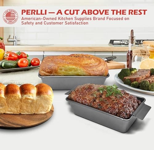 PERLLI Meat Loaf Pan with Drip Tray – 2 Pc. 9.8 x 5.7 In. High-Carbon-Steel Nonstick Meatloaf Pan with Drain Tray – Large BPA-Free Oven Loaf Pan for Baking, Bread, Cakes, Roasting Meat, & More 8