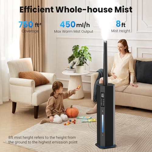 Humidifiers for Bedroom - GloryAir 2.38Gal/9L Top Fill Warm & Cool Mist Humidifier for Large Room 750ft² with Auto Mode 7-Color Light, Humidistat, Quiet Humidifier for Plants Baby Adults Home & Office 5