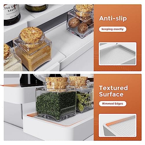 INVOCOO Expandable Spice Rack Organizer for Cabinet - 3 Tier Adjustable Cabinet Spice Organizer Easy Visibility - Spice Organizer for Cabinet Countertop Cupboard Pantry Organization (White) 6