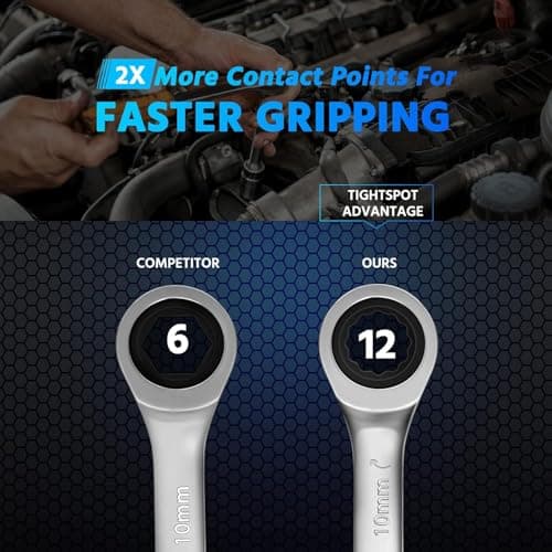 DISEN 10Pcs Ratcheting Wrench Set SAE & Metric Ratchet Wrench Set with Rack Organizer, Premium CR-v Steel, 12 Point, 72 Teeth,Box End and Open End Ratcheting Wrench Set,Metric 10-15mm&SAE 3/8''-5/8'' 6