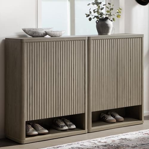 SICOTAS Shoe Cabinet 44" Tall Large Storage Organizer Modern Shoe Rack with Doors & 4 Shelves Mid Century Free Standing 6-Tier Cabinet for Entryway Hallway Living Room Closet