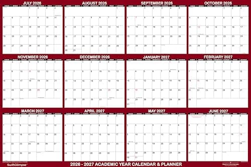 32" x 48" SwiftGlimpse 2026-2027 Academic Wall Calendar Dry Erase Erasable, XLarge, Wet & Dry Erase Laminated, Yearly Planner, JULY 2026 to JUNE 2027 ONLY