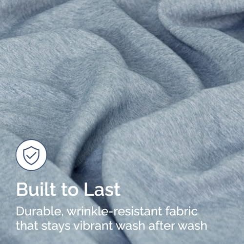 Full Fitted Bed Sheet - Bottom Single Fitted Sheet Only - Ultra-Soft Hotel Luxury Bedding w/ 8-16 Inch Deep Pockets - Breathable & Wrinkle Free - Easy-Care, Fade & Shrink Resistant - Heathered Blue 6