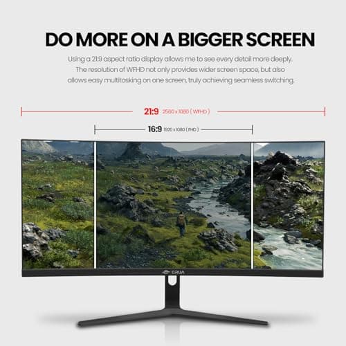 CRUA 30-inch 21:9 Ultrawide Curved Gaming Monitor, 100Hz WFHD 2560x1080 1500R VA Display, 120% sRGB, 3000:1 Contrast, FreeSync, HDMI/DP, Low Blue Light, Wall-Mounted/Tilt Adjustable 3