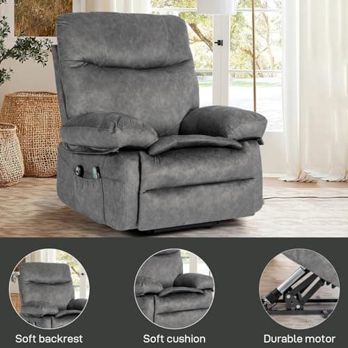 JAKOP Modern Flannel Electric Power Lift Chair, Recliner Massage Chair, Adjustable Furniture for Back, Legs w/ 3 Positions, USB Port, Heat 6