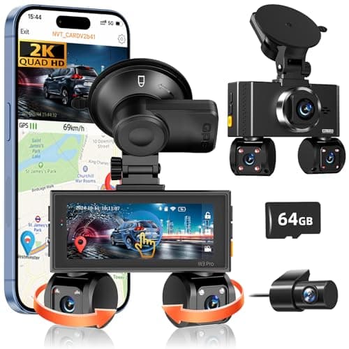 4 Channel Mini Dash Cam Front and Rear, 360° View Dash Camera for Car with 3.16" IPS Touch Screen, 8 IR Night Vision, 5G WiFi&GPS,APP Control, G-Sensor, Loop Recording, Parking Mode, 64GB Card