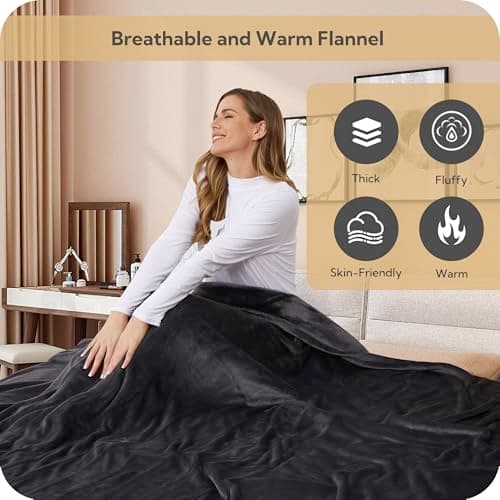 SUNNY HEAT Heated Electric Blanket Full Size 72"x84" - Cozy Warm Flannel Heated Blanket with 4 Heating Levels & 10 Auto Off - Winter Comfort Heating Blanket, Sleep Aid Bedding, Dark Grey 8
