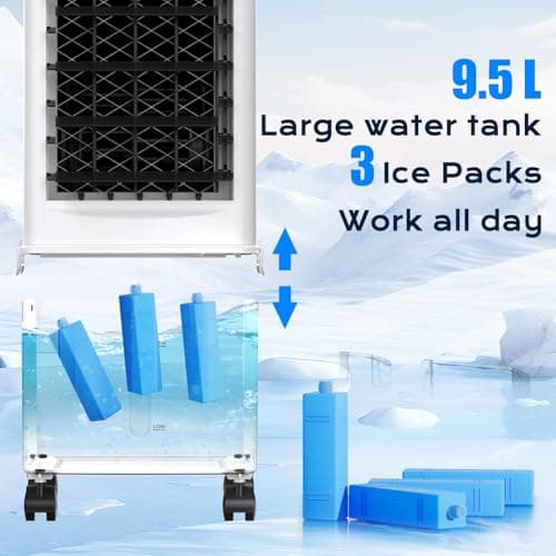 Evaporative Air Cooler, [9.5L large Water Tank]3-in-1 Portable Air Conditioners for Room, 3 Speeds, Fast Cooling Portable AC Unit w/7H Timer/Remote, Quiet Swamp Cooler for Bedroom Office 5