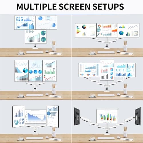 MOUNTUP Triple Monitor Stand Mount - 3 Monitors Desk Mount for Computer Screens Up to 27 inch, Triple Monitor Arm, Heavy Duty Monitors Stand, Each Arm Holds 4.4-19.8 lbs, White 6