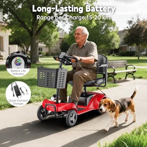 4 Wheel Mobility Scooter, Mobility Scooters for Seniors, Features a Maximum Range of up to 15 Miles, Equipped with Charger (Red) 5