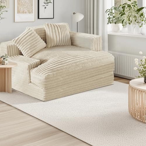 LELEFIDO Chaise Lounge Indoor, Oversized Sofa Bed, 48 Inch Upholstered Lounge Chair with 2 Throw Pillows, Plush Sleeper Chair for Living Room, Bedroom 8