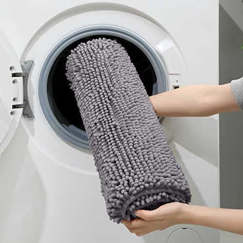 HOMEIDEAS 3 Pieces Bathroom Rugs, Soft Thick Absorbent Chenille Bath Mats, Washable Non-Slip Floor Rugs for Shower & Bath, Grey 6