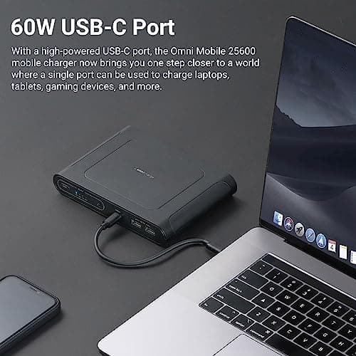 Omni Mobile 25600mah 25600 Laptop Power Bank, Universal Charger for All Devices, Fast Charging DC, USB-C & QC 3.0 Ports, Wireless Charging, Travel-Friendly Power Solution 5
