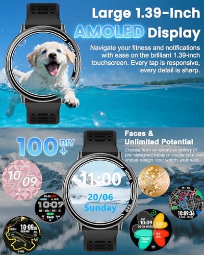 Rmana GPS Smart Watches for Men, 1.39" AMOLED Screen Smartwatch, Bluetooth Call/100+ Sport Modes/GPS/Compass/Heart Rrate/Blood Pressure, Fitness-Tracker, Smartwatch for Android iPhone(Gray& Black) 5