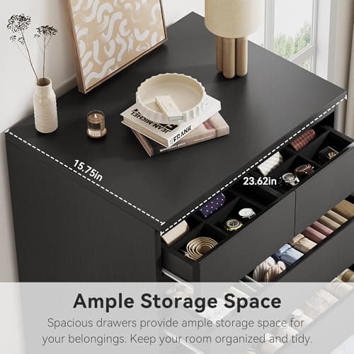 Black Tall 7 Drawer Dresser for Bedroom, Modern Wood Closet Dressers & Chests of Drawers with Jewelry Storage, 23.6" L*15.8" W*47.5" H in Large Vertical Dresser for Bedroom, Living Room, Nursery 4