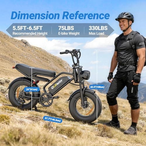 Qlaway 16" 500w Fat Tire Electric Dirt Bike for Adults, 48V 13.5AH Removable Battery Electric Motorcycle Ebikes with 25MPH Top Speed, 70 Miles Range, Full Suspension 9