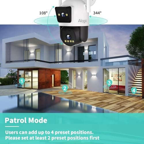 Alaga Outdoor Security Camera,Black Light Full Color Night Vision,F1.0 Dual Lens,AI Motion Detection,5G and 2.4G WiFi,Weatherproof,Two Way Audio,360° Detailed Coverage,Cloud and Local Storage 5